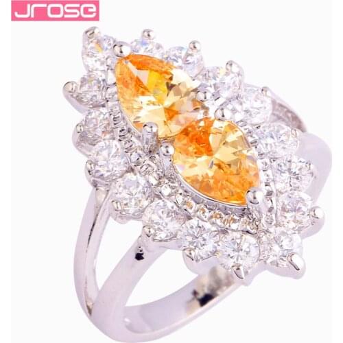JROSE New Fashion Elaborate Created Morganite & White CZ Silver Color Ring Size 6 7 8 9 10 For Women Wholesale Gorgeous Ring