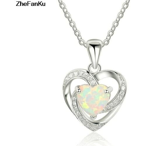 Hot Love Heart Opal Necklaces For Women MotherS Day Gift Plated AAA CZ Stone Pendant Necklace Dropshipping