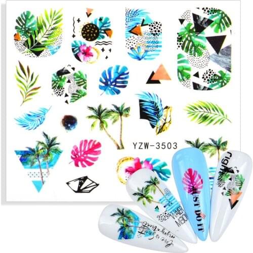 1pcs Green Simple Summer Water Nail Decal and Sticker Flower Tree Leaf DIY Slider for Manicure Nail Art Watermark Manicure Decor