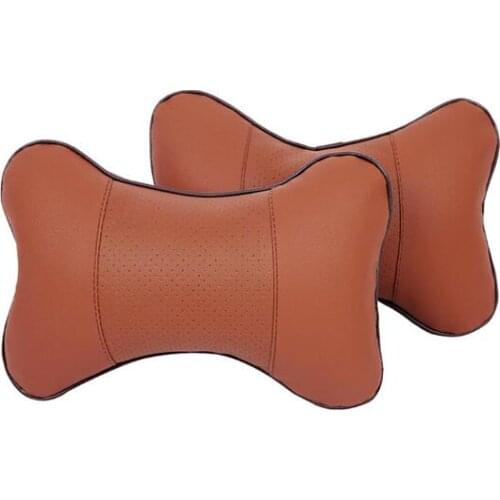 2 Pieces Car with headrest seat neck pillow four seasons common bones pillow black brown