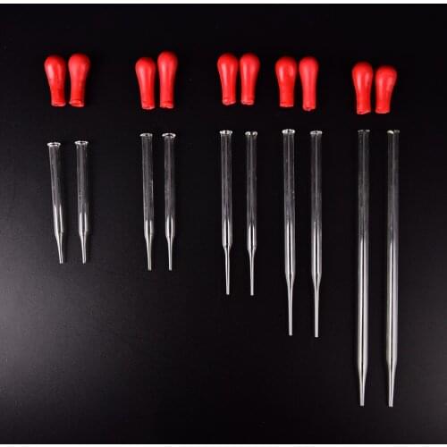 2pcs Medicine Dropper Durable Long Glass Experiment Medical Pipette Dropper Transfer Pipette Lab With Red Rub 9/10/12/15cm/20cm