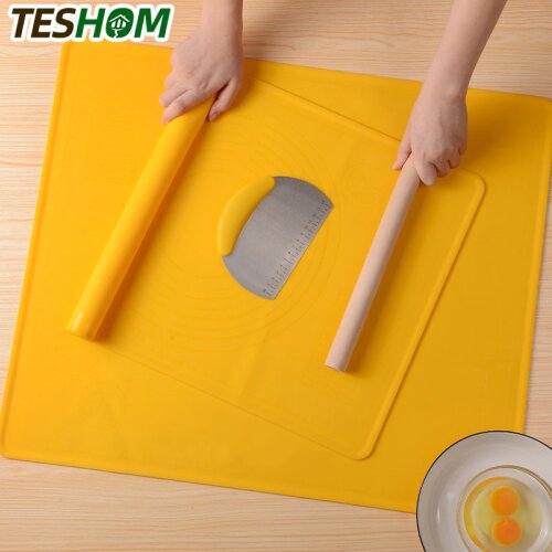 3PCS/Set Food-Grade Silicone Baking Mat Non-Stick Pastry Rolling Dough Kneading Pad Set with Wooden Rolling Pin & Dough Scrapers