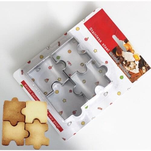 4Pcs/Set Biscuit Mould Stainless Steel Puzzle Piece Cookie Cutter Cake Frame Mold Baking Tools For Pastry Fondant Sugar 899
