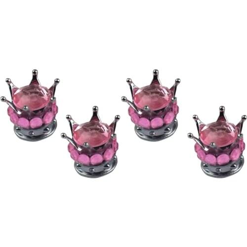 4 Pc Silver Crown Bling Diamond Tire Stem Valve Caps Car Truck Vehicle Pink