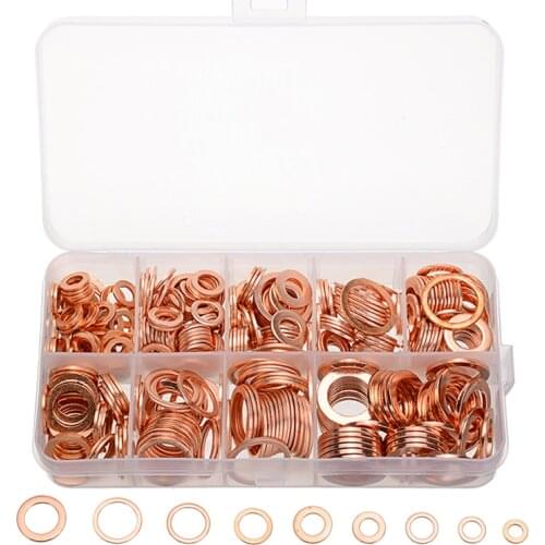400Pcs M5 M6 M8 M10 M12 M14 M16 M18 M20 M22 Copper Seals Oil Copper Rings Mixed Washers Hardware Fasteners Kit