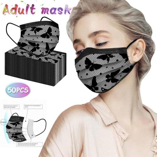 50pc Adult Lace Designer Fasemask For Germ Protection Ship To Us Disposable Ski Fasemask For Adult Christmas Party Cosplay