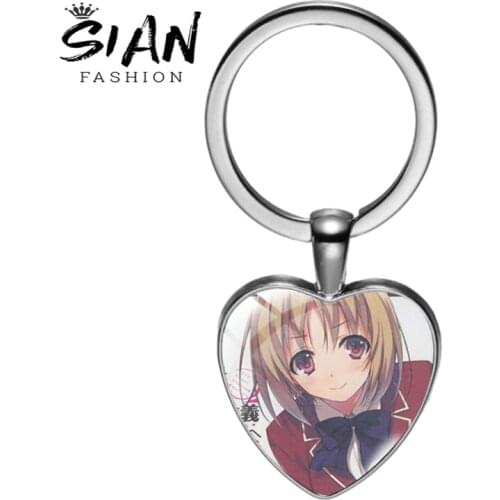 SIAN Anime Classroom of the Elite Keychain Glass Cabochon Surface Bronze Silver Keyring Girl or Boy Best Handbag Pendant Trinket