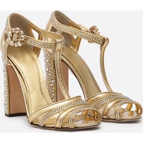 2020 Summer Womens brand new high quality Diamonds High heeled sandals Chic peep toeT-type High heels shoes BY817