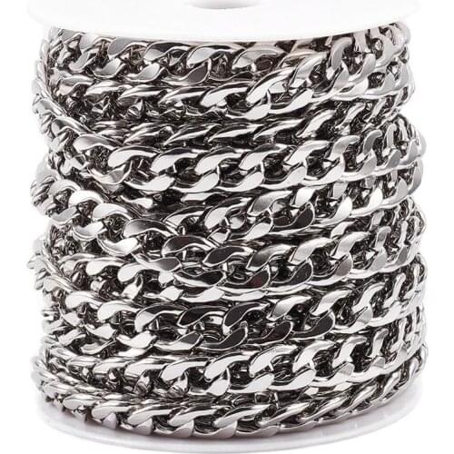10m Stainless Steel Curb Chains Unwelded with Spool For Men Women DIY Necklace Chokers Basic Punk Chains Bracelet Materials