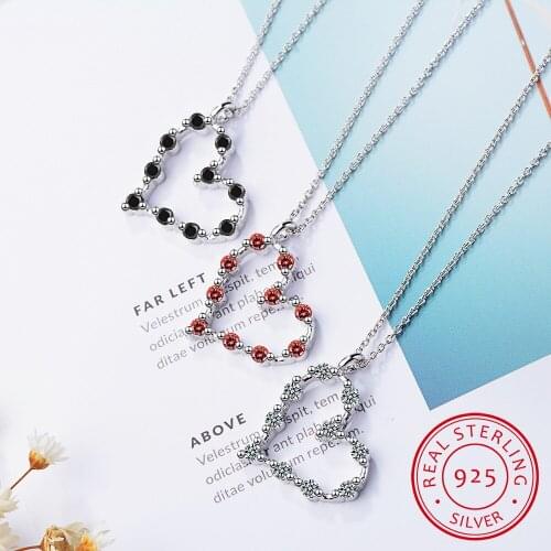 Genuine 925 Sterling Silver Simple Minimalist 3 Color Heart Choker Pendant Necklace for Women Chain Link Jewelry Gifts