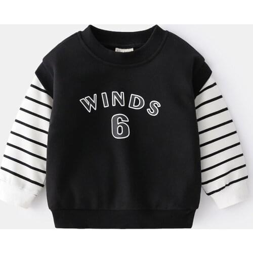 Children Pullover 2021 Autumn Winter Long Sleeve Stripe Hoodies Letter Print Boys Kid Korean Style Casual Sweatshirt Toddler Top