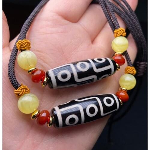 Retro Natural Tibetan Dzi Agates Pendant Necklace Buddha Jewelry Ancient Black Nine Eye Agat Stone Choker Necklace for Women Men