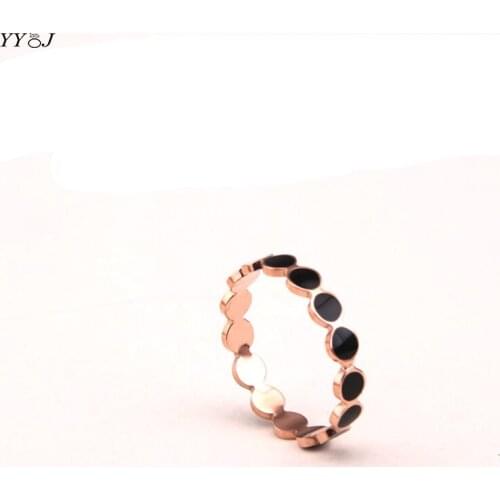 Black enamel stainless steel ring for women rose gold color plain minimalist stackable ring plain korean style elegant cool ring