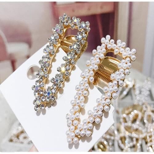 Korea Shiny Crystal Rhinestones Hairpins Geometric Waterdrop Imitation Pearl Hair Clips Hair Accessories