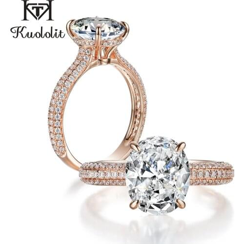 Kuololit 5CT 100% Moissanite Solid 10K Rose gold Rings for Women VVS Solitaire ring for promise engagement wedding bride gift