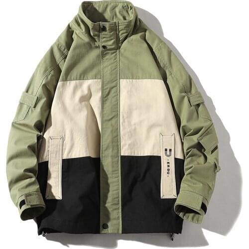 2020 New Spring Men Jacket Casual Loose Stand Collar Patchwork Male High Street Hip Hop Jacket Coats ABZ643