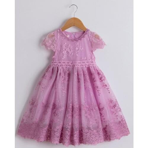 Summer Lace Princess Girl Dress Mesh Tulle Party Dress Girls Flower Embrodery Wedding Gown Children Casual Wear Vestido Infantil