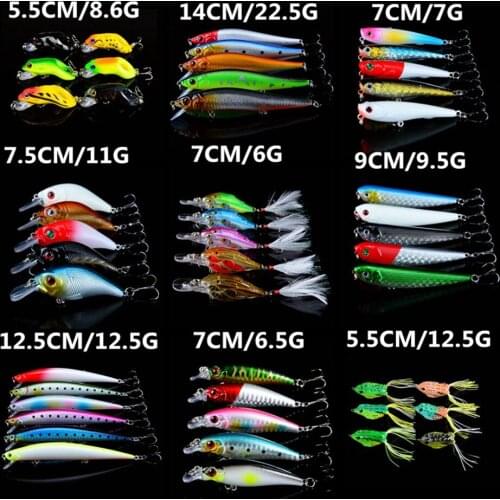 LINGYUE 48pcs/lot Fishing Lures Mixed 9 Model Wobbler Fishing Tackle 48 Colors Hard Baits Crankbait Fake Fish Bait Wholesale