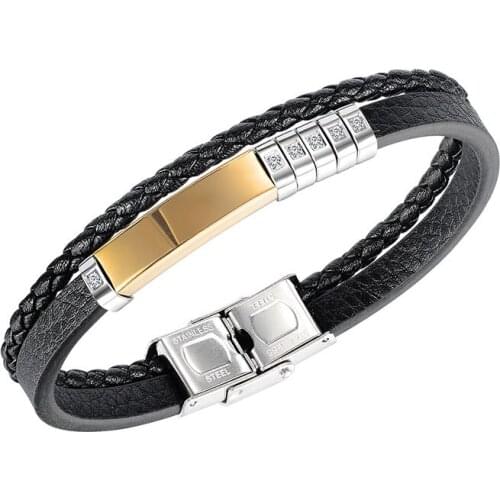 Multi Layer Leather Stainless Steel Bracelet for Men Women Charm Zircon Braided Bangles Jewelry Accessories Friend Fashion Gift