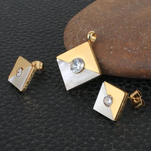 Fashion Stainless Steel Jewelry Sets For Women Gold Color Pendants And Earrings SEWGBCBJ