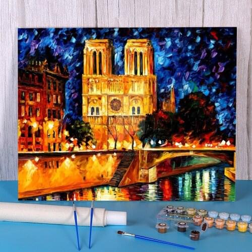 Notre Dame De Paris DIY Paint By Numbers Complete Kit Oil Paints 40*50 Boards By Numbers New Design For Adults Wholesale