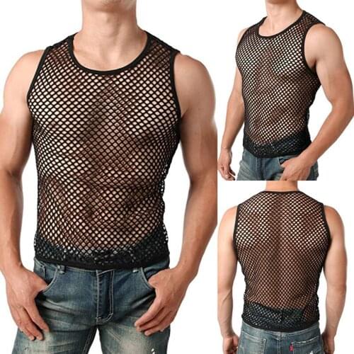 New Sexy Mens Mesh Tops Sheer Slim Fit Muscle Vest Men Sleeveless See Through Tank Tops Clubwear Tanks Dropshipping