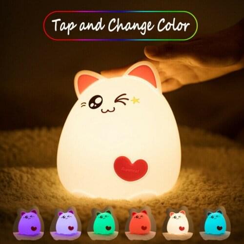 New LED Night Light Cat USB Charge Silicone Cartoon Nursery Lamp Baby Rechargable Naughty Cat Silicone Night Lamp Children Toy