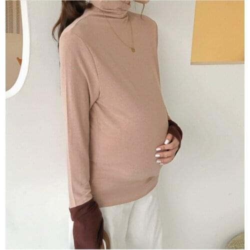 Maternity coat new autumn and winter wear high collar pregnant women bottoming shirt spring and autumn long-sleeved