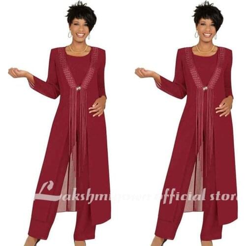 Three Piece Mother Of The Bride Pant Suits Party Gowns Floor Length Formal Garment Outfit Custom Formal Wedding Guest Dress