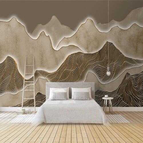 Custom 3D Wallpaper Retro Art Abstract Golden Line Landscape Mural Living Room Bedroom Wall Home Decor Wall Cloth Wall Stickers
