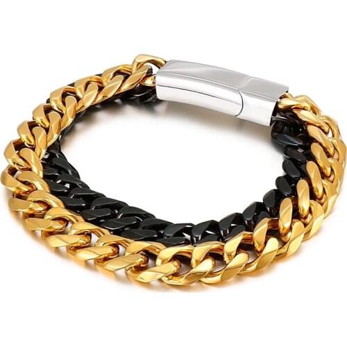 Simple and versatile double-layer chain bracelet Titanium steel boys Cuban chain