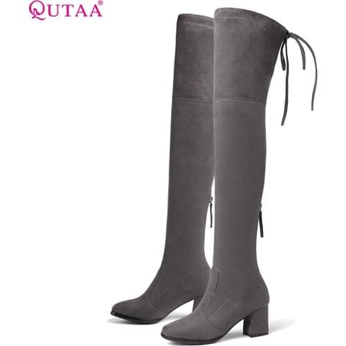 QUTAA 2021 Women Over The Knee High Shoes Platform Zipper All Match Square High Heel Sexy Winter Boots Women Boots Size 34-43