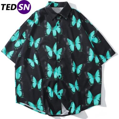 Aelfric Eden Hip Hop Butterfly Print Shirt Men 2020 Summer Harajuku Oversize Loose Fashion Hawaii Short Sleeve Shirts Streetwear