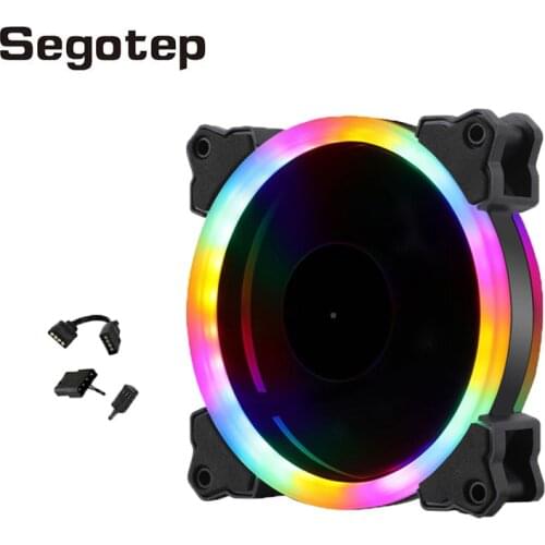 Segotep PC Case Fan RGB12V AURA SYNC PC Cooling Fan 120mm 4Pin+3Pin Dual Halo lights Case Fans connect by 4Pin