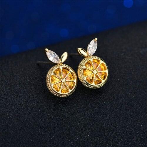 Cute Female Red Green Yellow Stone Stud Earrings Cute Silver Color Fruit Earrings For Women Boho Double Zircon Stone Earrings