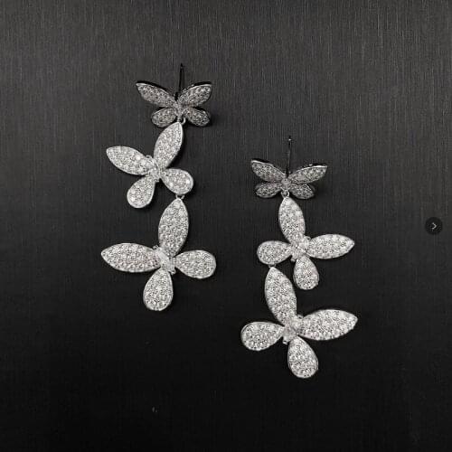 Trendy 925 Sterling Silver Created Moissanite Gemstone Drop Wedding Engagement Luxury Butterfly Earrings Fine Jewelry