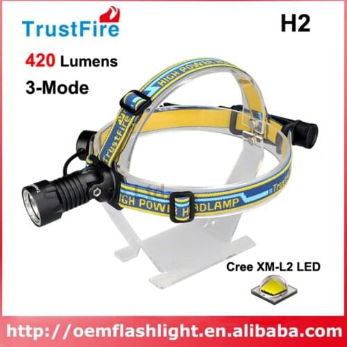 TrustFire H2 Cree XM-L2 420 Lumens 3-Mode LED Headlamp Set for Hiking / Camping / Hunting - Black (1 x TrustFire 3400mAh 18650)