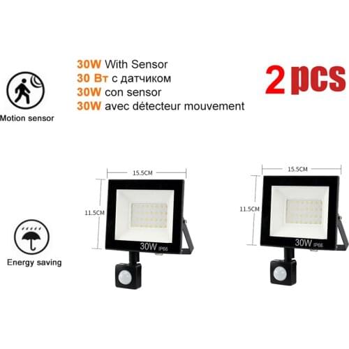 2 pcs 220V 10-100W LED FloodLight Spotlight Exterior Street wall reflector LED Lamp PIR Motion Sensor Garden Lights Waterproof E