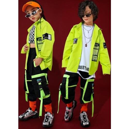 Autumn Hip Hop Dance Clothes Kids Green Tops Boys Hip Hop Pants New Girls Jazz Dance Clothing Ballroom Performance Costume BI208