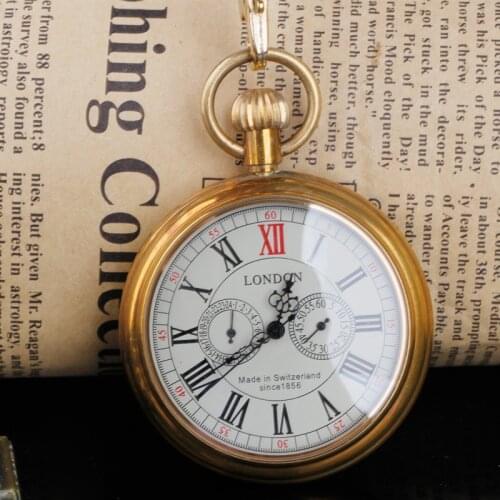 Creativity London Coverless Steampunk Mechanical Pocket Watch with Chain Mens Womens Bronze Pocket Watch PJX008