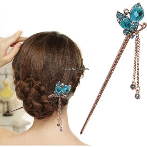 Women Elegant Charm Blue Crystal Bobby Pin Fashion Hairpin Rhinestone Hairtick Tong6
