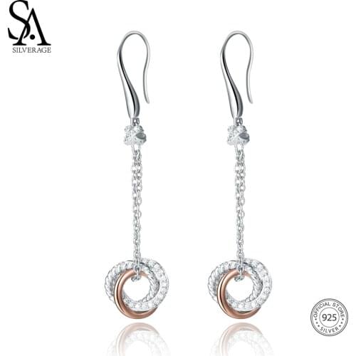 SA SILVERAGE 925 Sterling Silver Drop Earrings Long Silver 925 Earrings Women Brincos for Women Fine Jewelry Rose Gold Color New