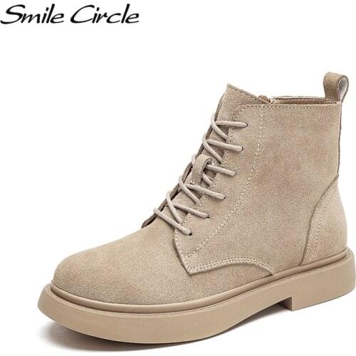Smile Circle Autumn Ankle Boots Suede Leather women Flat platformShort Boots Ladies shoes winter boots