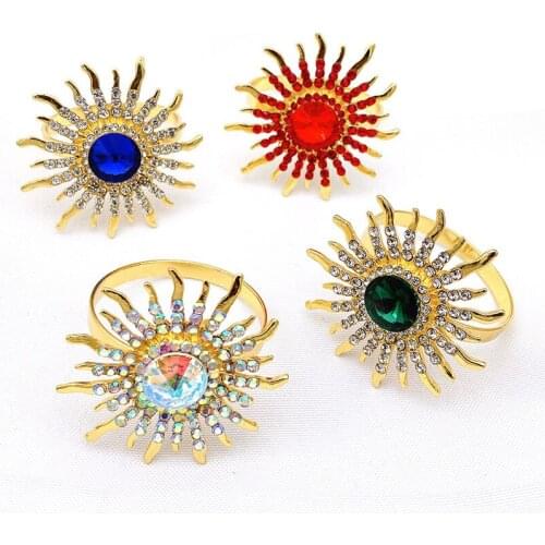 10pcs Hotel western food crystal sunflower napkin buckle diamond napkin ring cloth ring