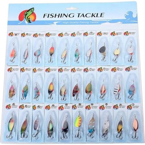 30 X Metal Mixed Spinners Fishing Lure Pike Salmon Baits Bass Trout Fish Hooks