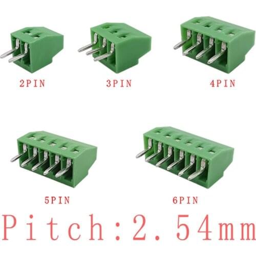 5/10PCS Straight Pin 2.54mm 0.1" Pitch 2P 3P 4P 5P 6Pin PCB Screw Terminal Blocks Connector 150V 6A for 26-18AWG Cable Green