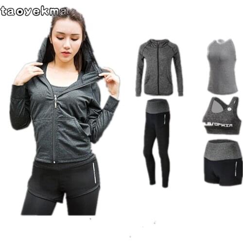 5 PCS Women Yoga Set Running T-Shirt Tops Sports Bra Vest Fitness Pants Short sleeve Shorts Pant Gym Workout Sports Suit Set Y02