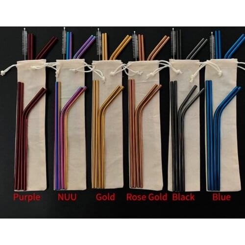 6 Colors Customized Bag Packing 4+1 Reusable Stainless Steel Drinking Straws Set Metal Straws Set with Cleaning Brush SN2246