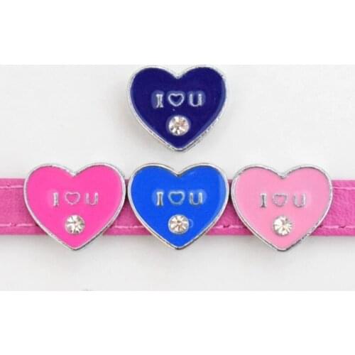 8mm I love you Heart Slide Charms Beads Enamel Alloy DIY Accessories Handmade Jewelry For 8mm Bracelets Key Chains Pet Collar