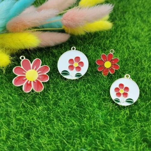 ApeUr 10pcs Give U one Red Flower Enamel Alloy Charms Pendant DIY Jewelry Making Necklace Handmade Craft Accessory Phone Decor